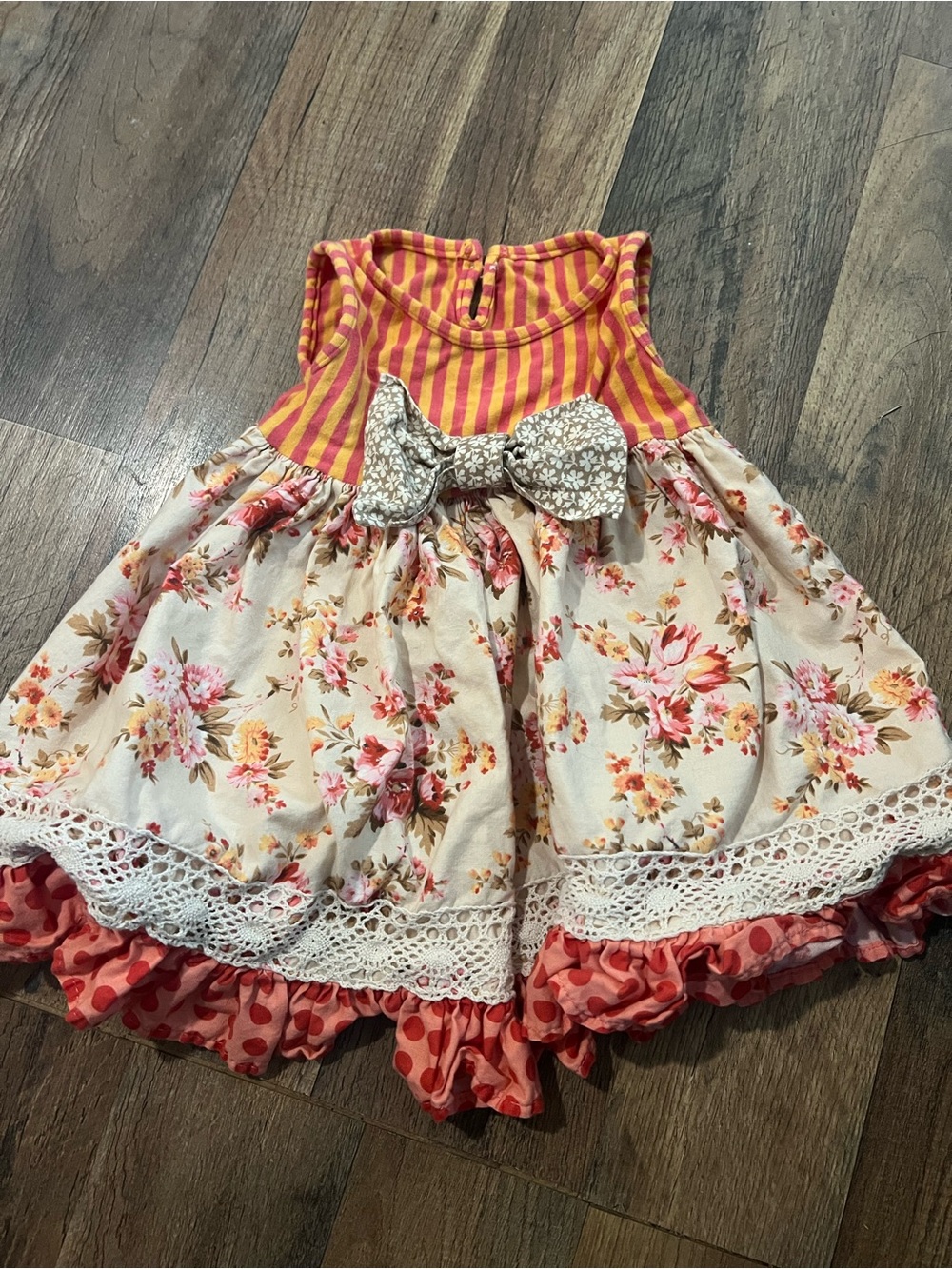 Persnickety Pink & Cream Floral Tiered Dress with Bow